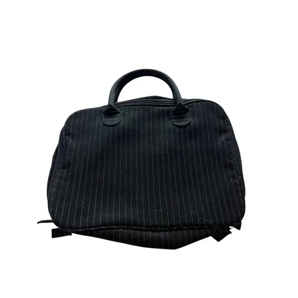 Lancôme Black Pinstripe Train Case Travel Makeup Bag 12x9 Cosmetic Organizer‎